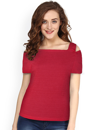 Ladies Plain Top - Imported Fabric, Off Shoulder, Length 21 inch | O-Neck, Gajari Color, Plain Pattern, Sizes S-XXL, Fashionable and Comfortable