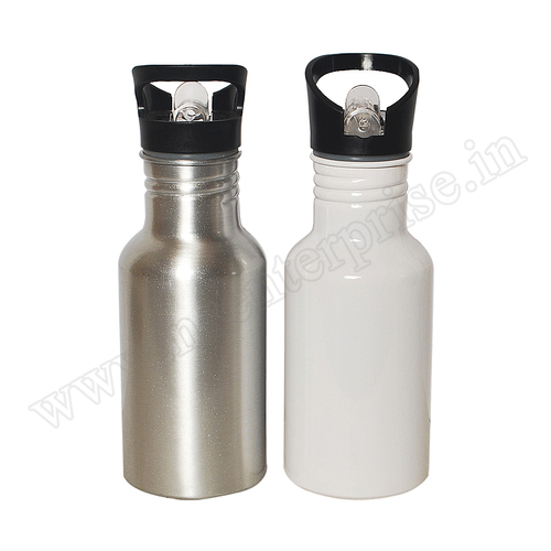 500ml Straw White and Silver Bottle - Aluminium Material, 500ml Size, White and Silver Color | Lightweight and Stylish Design