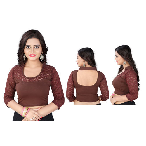 Brown Ladies Full Sleeve Velvet Blouse