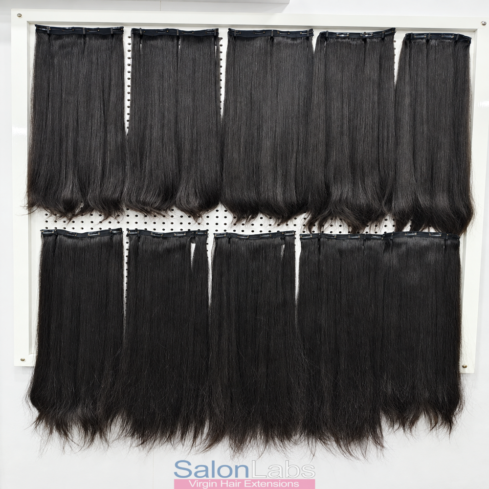 Clip-on Hair Extensions - Remy Indian Human Hair, 8" (4 Clips), 6" (3 Clips), 1" (1 Clip Each) | No Shedding, No Tangling, Customizable Widths