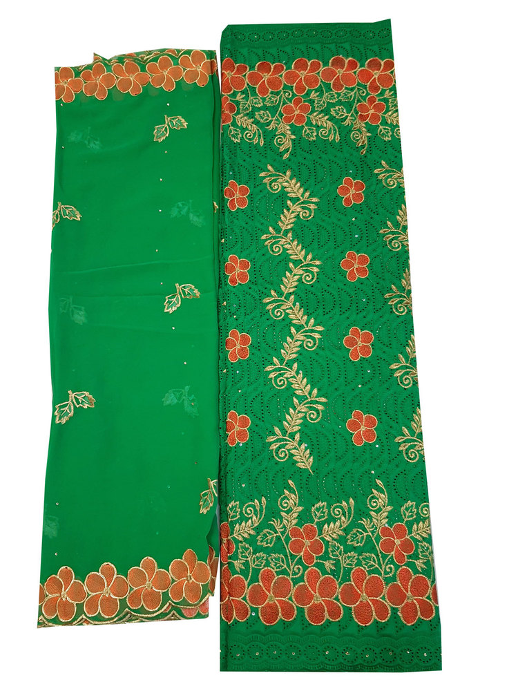 Cotton Dry Lace Fabric with Green Color with Cotton Embroidery