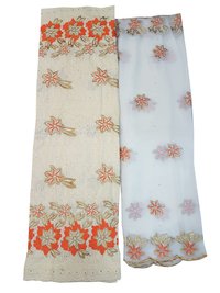 Cotton Dry Lace Fabric With Cream Color With Cotton Embroidery Length: 5+2  Meter (M)