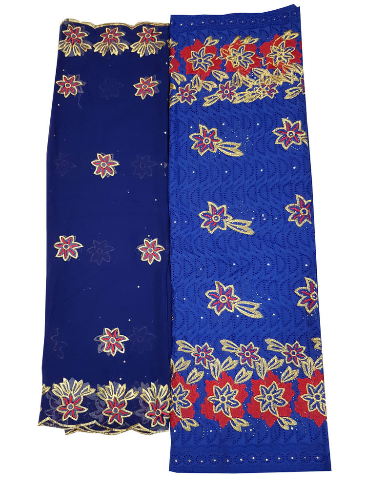 Blue Embroider Cotton Dry Lace Fabric Length: 5+2  Meter (M)