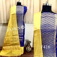 Blue Banarasi Silk Unstitched Suit
