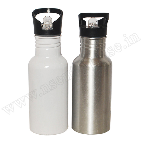 600ml Straw White and Silver Bottle - Aluminium Material, 600ml Size | Sleek White and Silver Design, Lightweight and Durable Construction