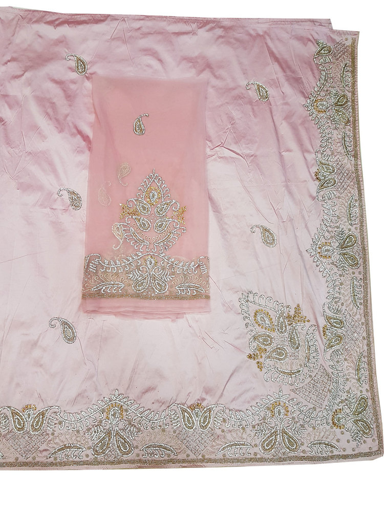 African George, Light Pink Color with Silk Embroidery