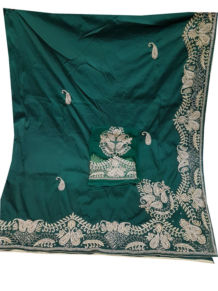 African George, Green Color with Silk Embroidery