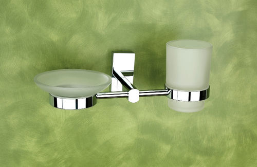 Brass Glass Soap Dish & Tumbler Holder (Combo)