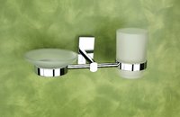 Brass Glass Soap Dish & Tumbler Holder (Combo)