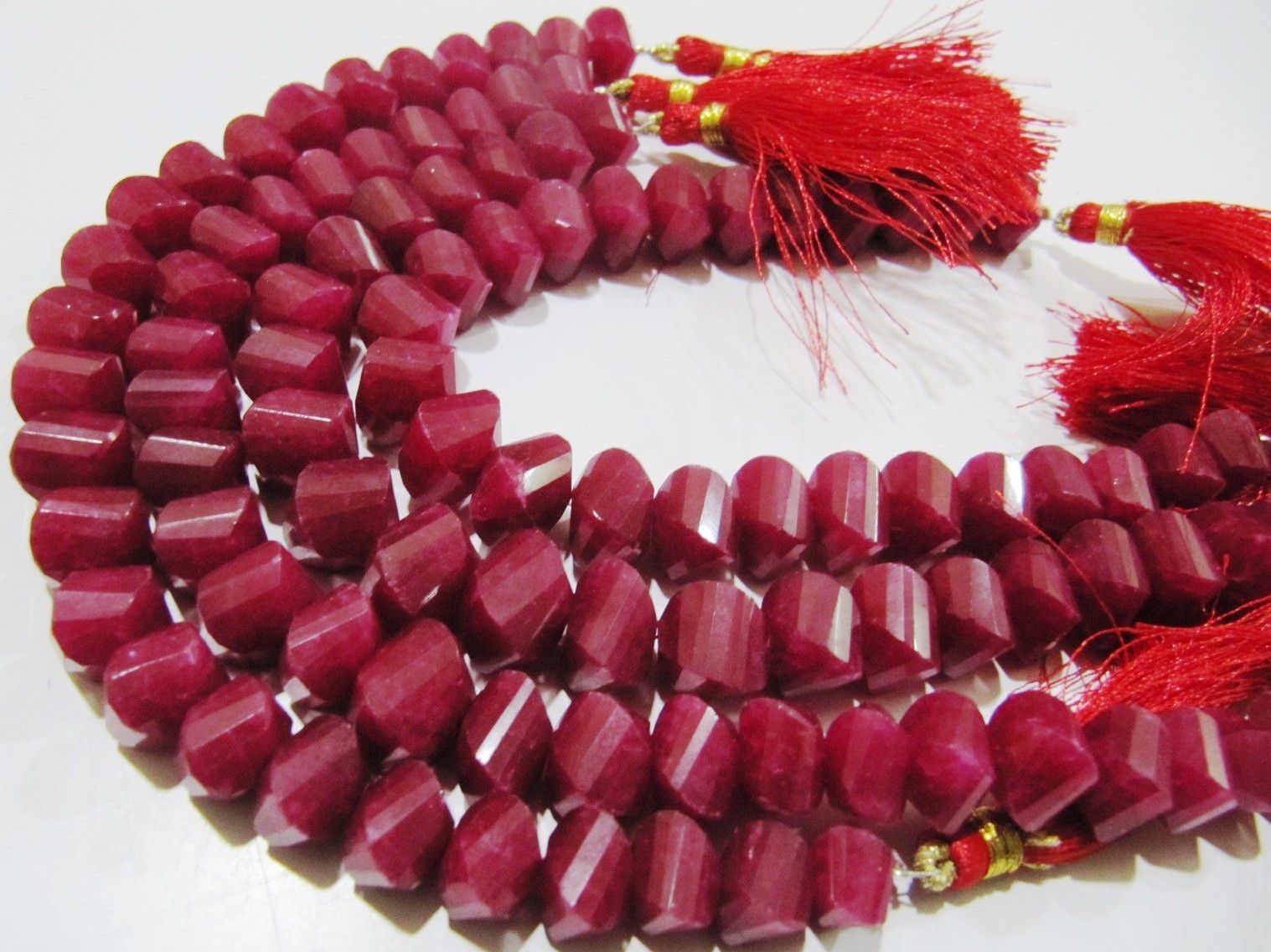 Natural Ruby Twisted Briolette Dyed Beads