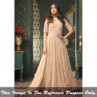 Ladies Anarkali Dress - Polyester, Size M/l/s, Cream | Elegant Embroidered Design, Soft Skin-friendly Texture, Short Sleeves, Quick Dry And Washable
