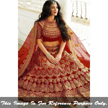 Ladies Bridal Lehenga Choli - Georgette Sizes S-M-L Charming Red Color | Elegant Silver Zari Work Soft & Skin-Friendly Lightweight Design