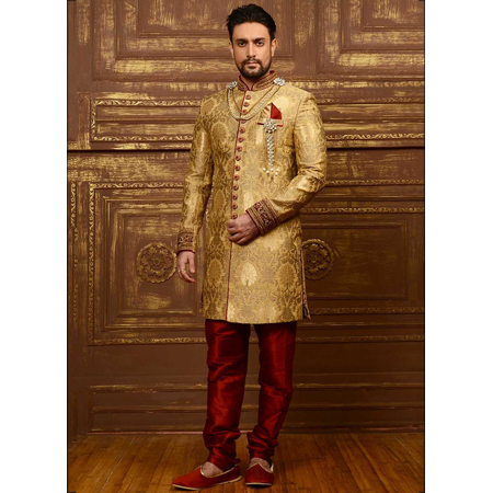 Golden And Red Mens Sherwani