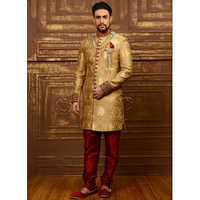 Golden And Red Mens Sherwani