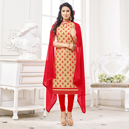 Beige & Red Party Wear Suit