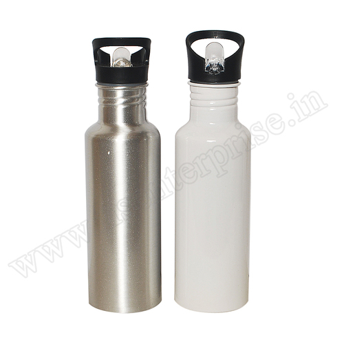 750ml Straw White & Silver Bottle - Aluminium Material, 750ml Size, White and Silver Color | Durable Design with Attractive Aesthetic Appeal