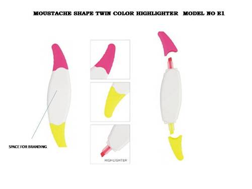 2 Colors With Center White Base Moustache Shaped Twin Highlighter