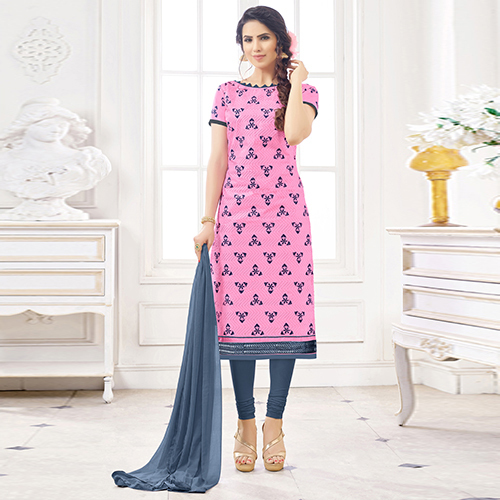 Pink & Grey Unstitched Salwar Suit