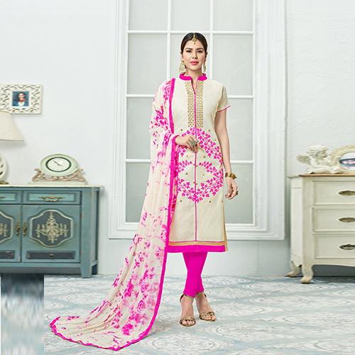 Off White & Pink Chanderi Salwar Suit