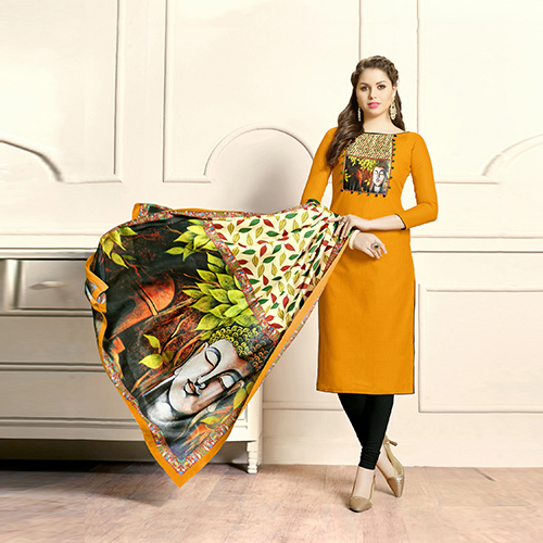 Mustard Printed Cotton Suit