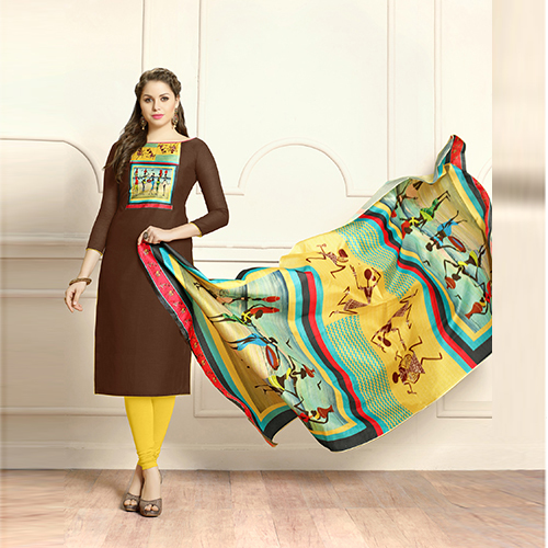 Brown Unstitched Salwar Suit