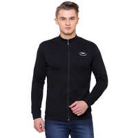 Black Solid Mens Zipper Jacket