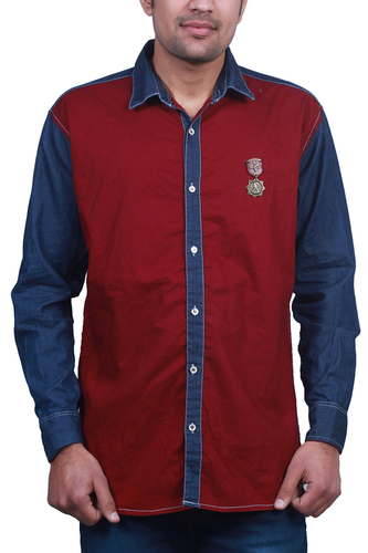 Casual Cotton Denim Shirt - Maroon Full Sleeves Standard Collar | Soft Breathable Elegant Design for Any Season