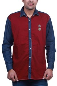 Casual Cotton Denim Shirt - Maroon, Full Sleeves, Standard Collar | Soft, Breathable, Elegant Design For Any Season