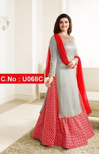 Grey Printed Anarkali Suits