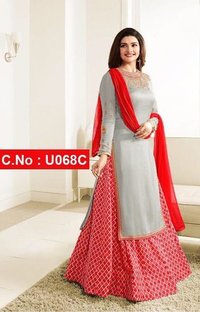 Grey Printed Anarkali Suits