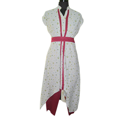 Ladies Long Dress - Cotton, Size L/XL/XXL, White | Casual Printed Design with Full Sleeves, Washable for Rainy & Spring Seasons