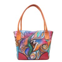 Women Leather Hand Painted Tote Shoulder Bag