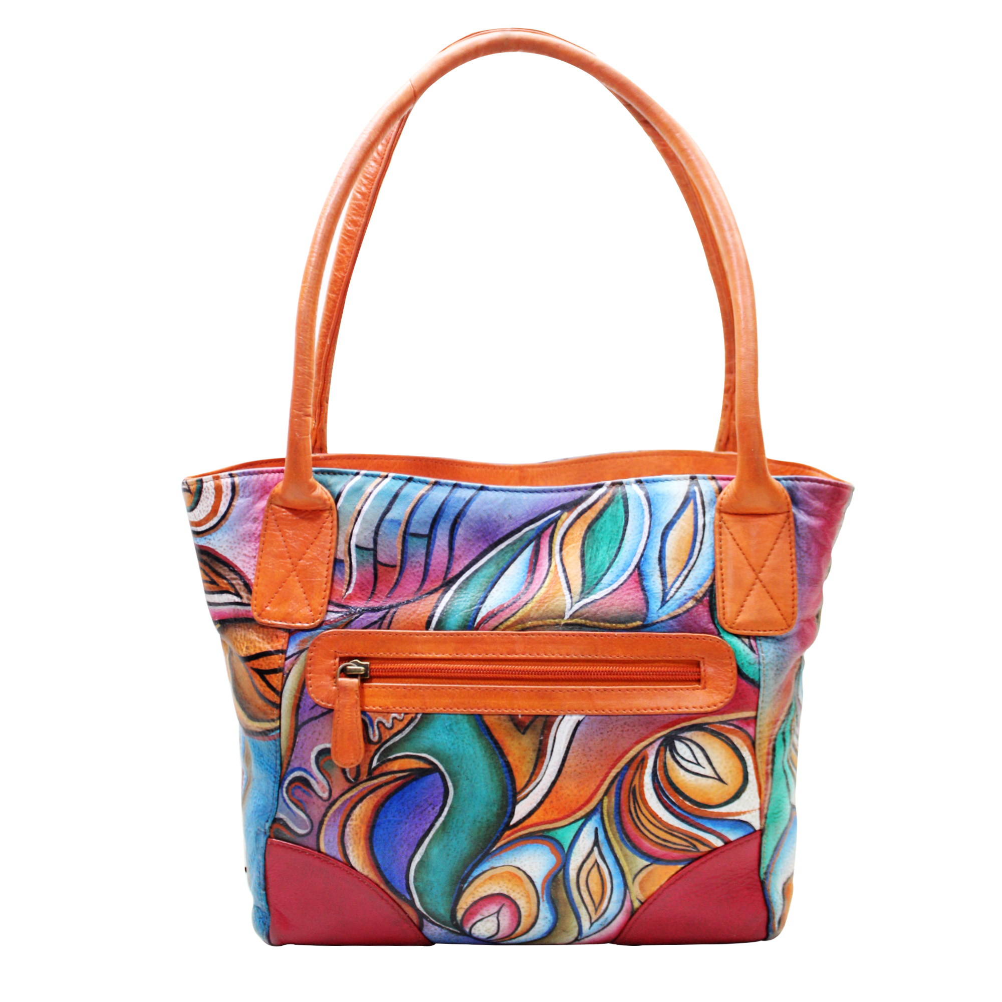 Women Leather Hand Painted Tote Shoulder Bag