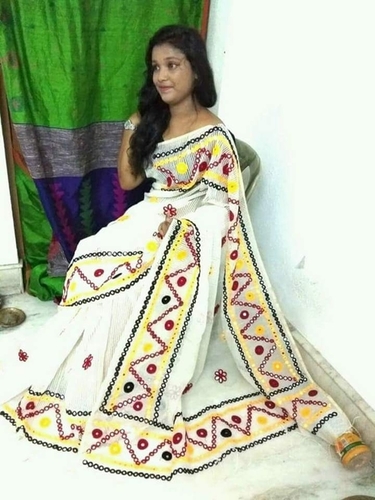 Handloom Saree - Embroidered White and Yellow | Perfect for Rainy, Spring, Summer, and Winter Seasons