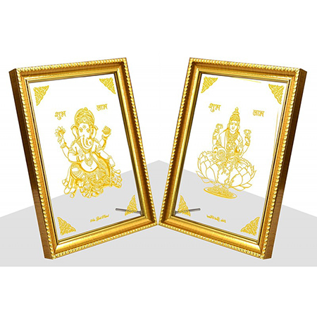 24 carat gold plated Laxmi Maa and Ganesh Photo Frame (6x8) for Diwali Gifts, Corporate Gifts