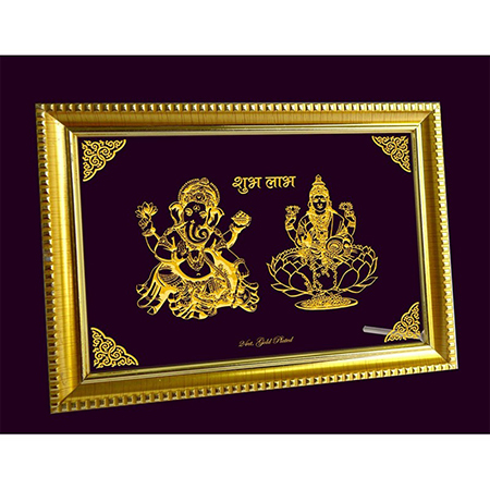 24 carat gold plated or 999 silver plated Laxmi Ganesh Photo Frame (8x6) for Diwali Gifts By JAI GANGEYA