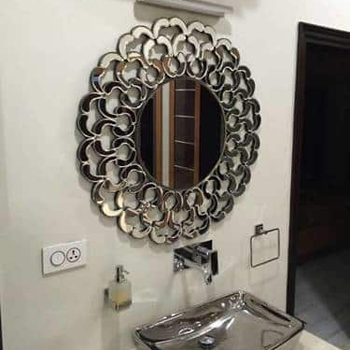 Desiner Glass Mirrors - Round Shape, 1-5 mm Thick Transparent Glass | Durable Glass and Metal Design for Elegant Bathroom Use