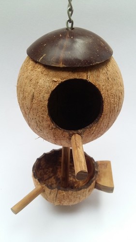 Coconut Shell Pet / Bird House with feeder