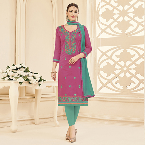 Unstitched Modal Cotton Embroidered Straight Suit - Free Size, Pink & Sea Green | Full Sleeves, Breathable, Cool Dry, Washable, Includes Matching Pure Nazmeen Duppata and Cotton Bottom
