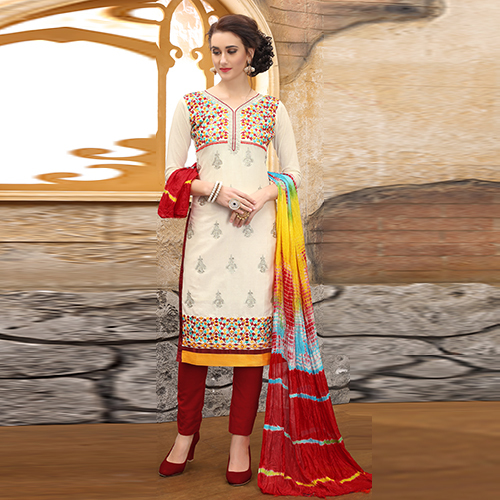 Cream Excellent Designer Embroidered Salwar Suit