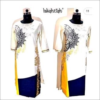 Rayon Kurti - Ladies' 3-4th Sleeve, Printed Design | Breathable Fabric, No Fade, Suitable for All Seasons, Available in Multiple Sizes