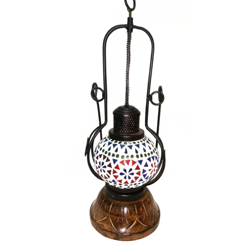 Handicrafts Lantern - Metal, Wood, Glass | 15x15x30 cm, White, Handicraft Style, Ideal for Ambient Lighting in Restaurants, Hotels, Homes