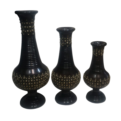 Antique Vase - Wooden, Variable Dimensions | Dark Brown, Polished Finish, Unique Patterns, Lightweight, Weatherproof Design for Hotels, Homes, Coffee Shops, Resorts