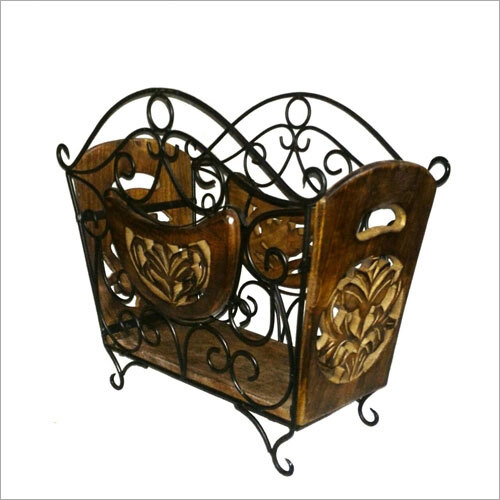Magazine Rack - Wood and Metal 15x10x12 inches Brown | Ornate Style Holds 10 Magazines Ideal for Organizing and Displaying