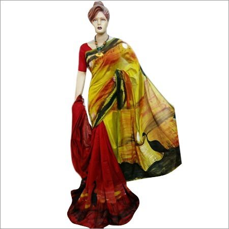 Cotton Silk Handloom Hand Painting Designer Saree
