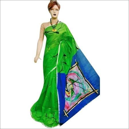 Cotton Silk Handloom Hand Painting Fancy Saree