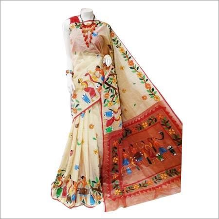 Cotton Silk Ladies Half Tussar Painting Saree