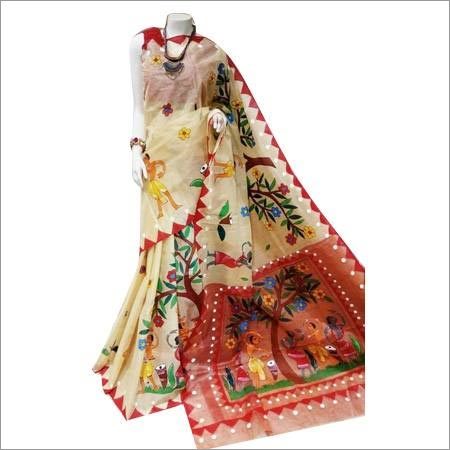 Cotton Silk Ladies Half Tussar Designer Painting Saree