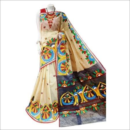 Ladies Half Tussar Painting Fancy Saree - Cotton Silk, Breathable Fabric, Unique Patterns & Eye-Catching Color Combinations