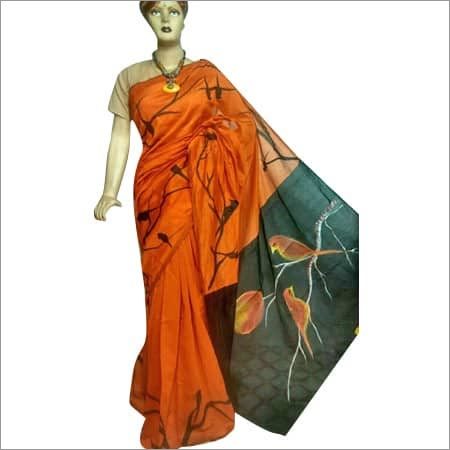 Cotton Silk Ladies Handloom Hand Painting Saree